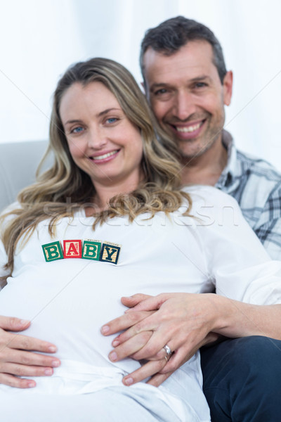 孕婦 嬰兒 立方體 肚 男子 坐在 商業照片 © wavebreak_media