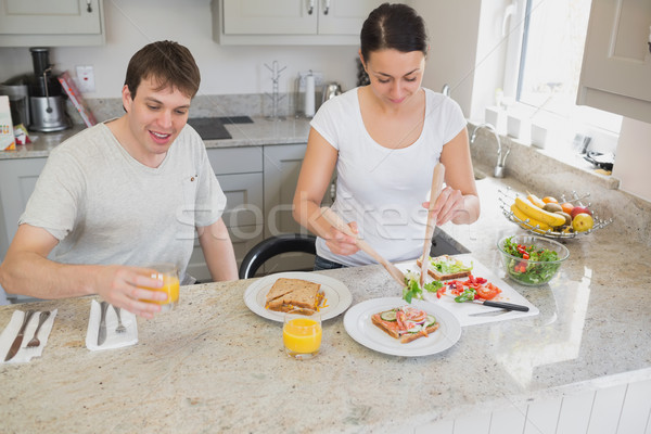 Foto stock: Esposa · almuerzo · cocina · marido
