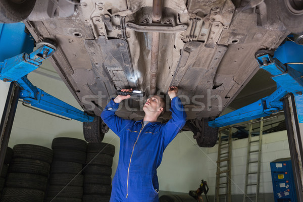 Stock foto: Mechaniker · Auto · Taschenlampe · männlich · Industrie · Arbeitnehmer