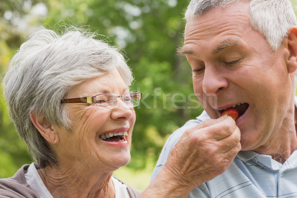 Idős nő etetés eper férfi közelkép Stock fotó © wavebreak_media