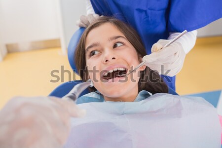 Pediatric dentist examining a patients teeth in the dentists cha Stock photo © wavebreak_media