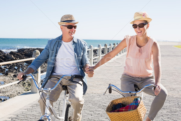 Stock foto: Glücklich · Paar · Fahrrad · Pier