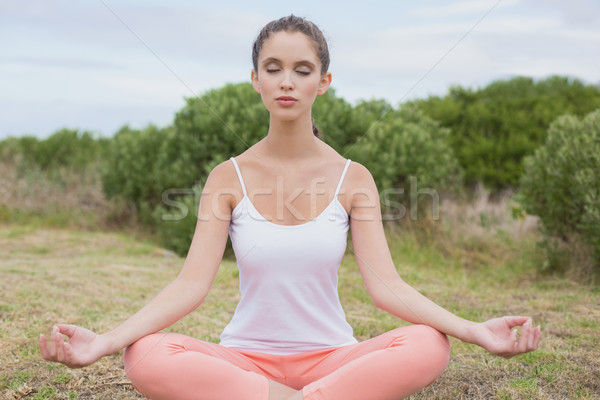 Frau Sitzung Lotus Position Landschaft Landschaft Stock foto © wavebreak_media