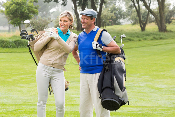 Golfen paar lopen groene mistig dag Stockfoto © wavebreak_media