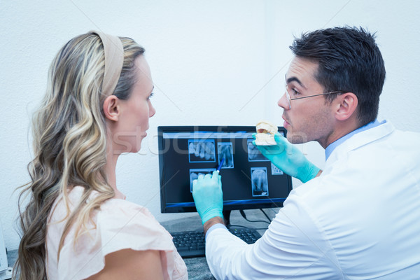 Dentist showing woman prosthesis teeth Stock photo © wavebreak_media