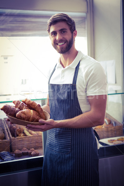 Stockfoto: Gelukkig · werknemer · mand · croissant · business