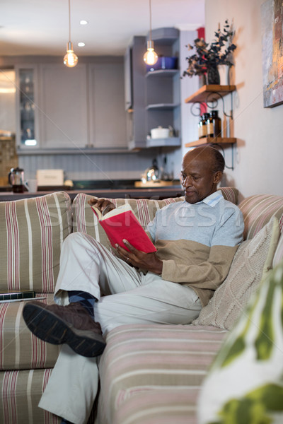 Senior man reading book while sitting on sofa Stock photo © wavebreak_media