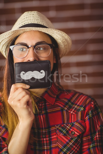 Schönen Hipster Schnurrbart Brieftasche rot Ziegel Stock foto © wavebreak_media