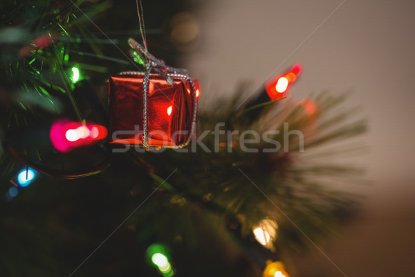 [[stock_photo]]: Fée · lumière · faible · coffret · cadeau · suspendu · arbre · de · noël