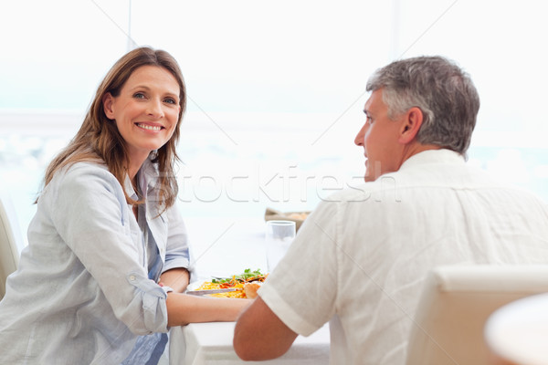 Foto stock: Feliz · casal · jantar · juntos · sorrir · sorridente