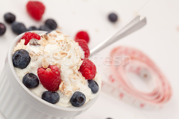 捲尺 罐 水果 奶油 白 背景 商業照片 © wavebreak_media