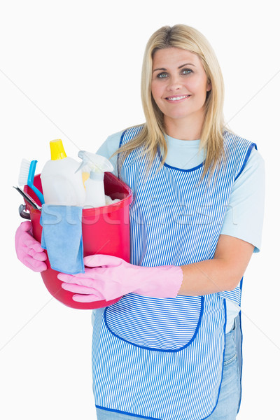 Cleaner woman holding a bucket in the white background Stock photo © wavebreak_media