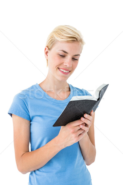 Csinos szőke nő olvas Biblia fehér nő Stock fotó © wavebreak_media