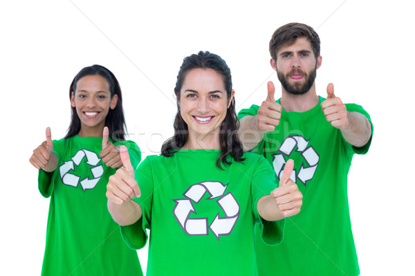 Barátok visel újrahasznosítás pólók gesztikulál remek Stock fotó © wavebreak_media