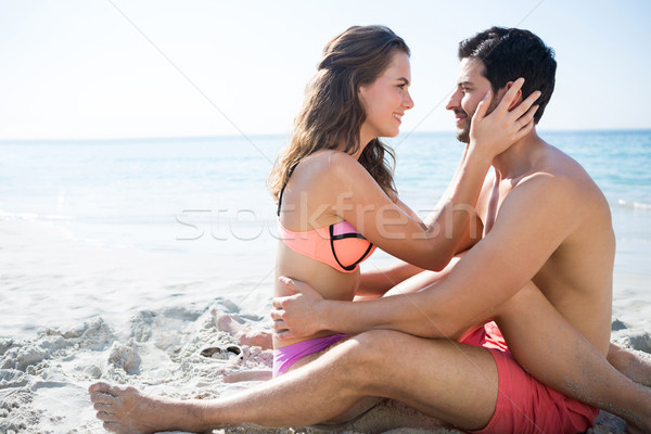 [[stock_photo]]: Vue · de · côté · séance · sable · plage