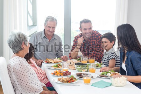 Stockfoto: Groep · vrienden · maaltijd · restaurant · wijn · man