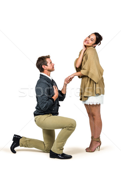 Mann Frau kniend weiß glücklich Paar Stock foto © wavebreak_media