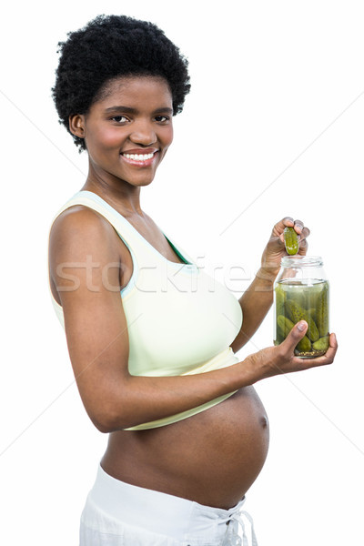 Zwangere vrouw eten augurken witte vrouw gelukkig Stockfoto © wavebreak_media