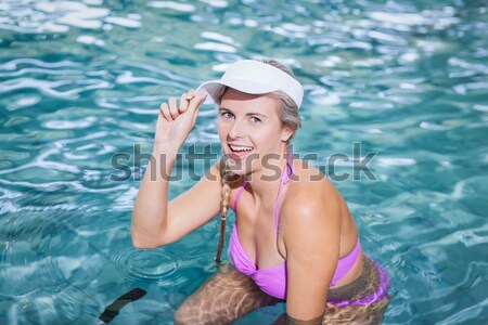 Portré nő ül úszómedence búvárpipa boldog Stock fotó © wavebreak_media