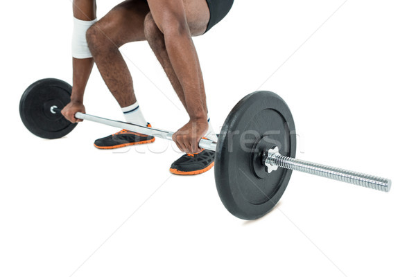 [[stock_photo]]: Bodybuilder · lourd · barbell · poids · blanche