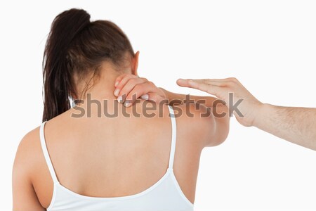 背面図 女性 痛み 首 白 手 ストックフォト © wavebreak_media