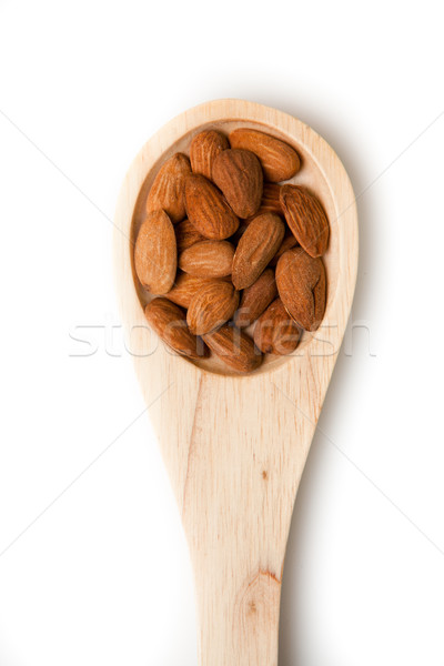 Foto stock: Cuchara · de · madera · blanco · fondo · desayuno · vintage