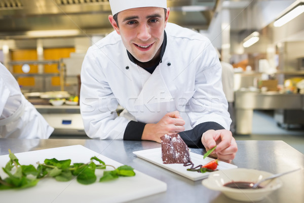 Stockfoto: Glimlachend · chef · mint · dessert · keuken · voedsel