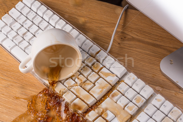 Beker thee toetsenbord bureau koffie technologie Stockfoto © wavebreak_media