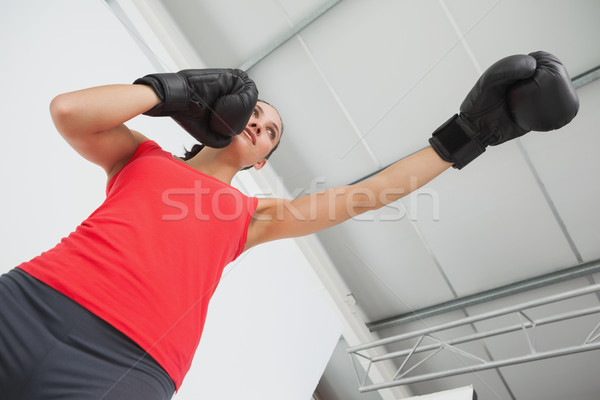 Stockfoto: Vastbesloten · vrouwelijke · bokser · gericht · opleiding · gymnasium