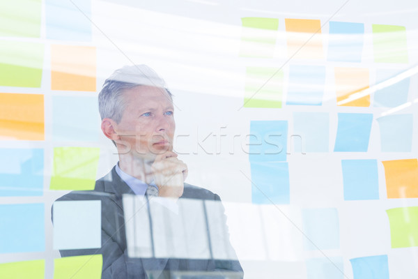Puzzled businessman looking post its on the wall Stock photo © wavebreak_media