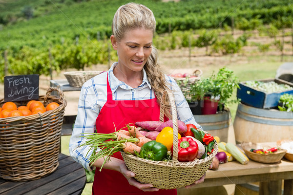 Woman holding a basket of fresh vegetables at stall Stock photo © wavebreak_media