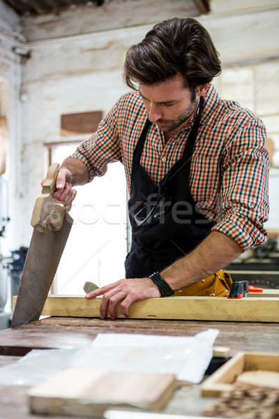 Foto d'archivio: Falegname · lavoro · polveroso · workshop · uomo · lavoratore