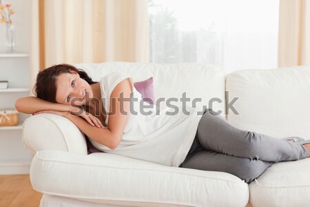 Calma mulher laptop tapete menina sorrir Foto stock © wavebreak_media