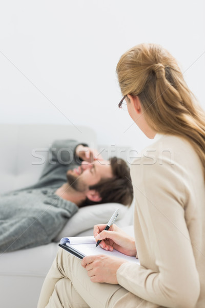 Stockfoto: Jonge · man · vergadering · psycholoog · kantoor · vrouw · communicatie