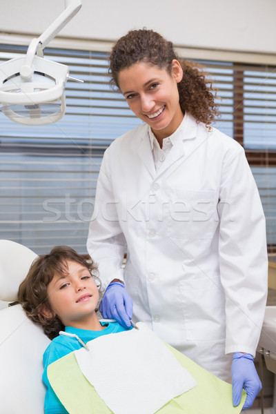 Foto d'archivio: Dentista · sorridere · piccolo · ragazzo · sedia · dental