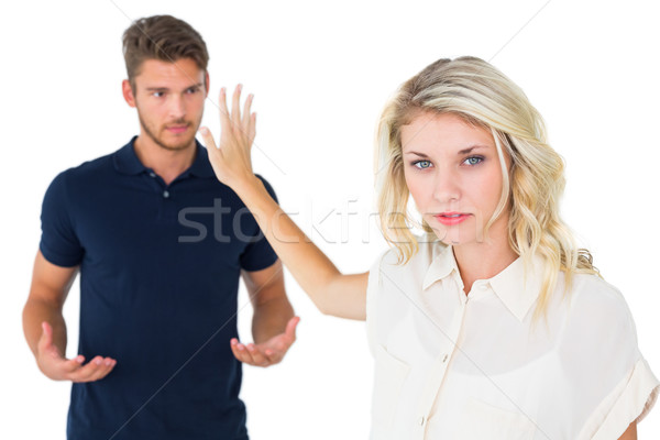 Fiatal szőke nő nem figyel fiúbarát fehér férfi Stock fotó © wavebreak_media