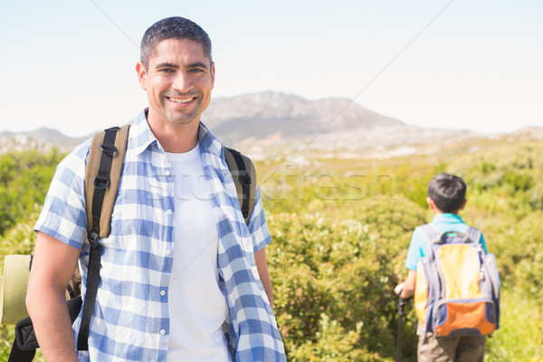 Apa fia kirándulás hegyek napos idő boldog gyermek Stock fotó © wavebreak_media