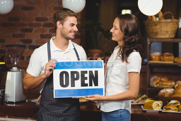 Stockfoto: Glimlachend · team · poseren · coffeeshop · teken