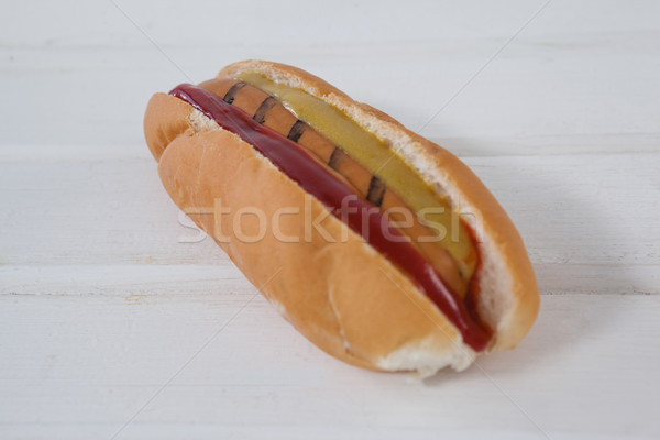 Stock fotó: Hot · dog · fa · asztal · közelkép · étel · utazás · szabadság