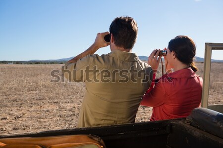 Stock photo: Rear view of couple looking through binoculars at landscape
