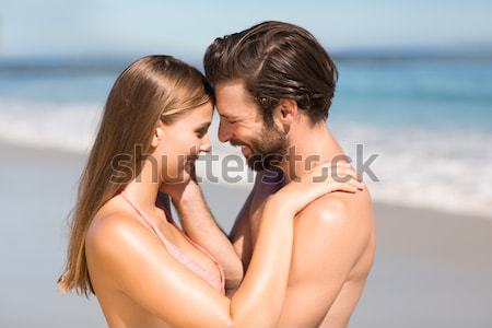 [[stock_photo]]: Vue · arrière · couple · séance · piscine · nez · homme