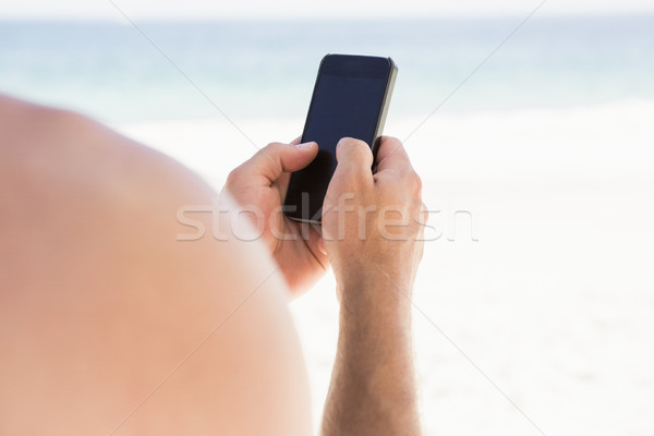 Foto stock: Hombre · playa · teléfono · mar