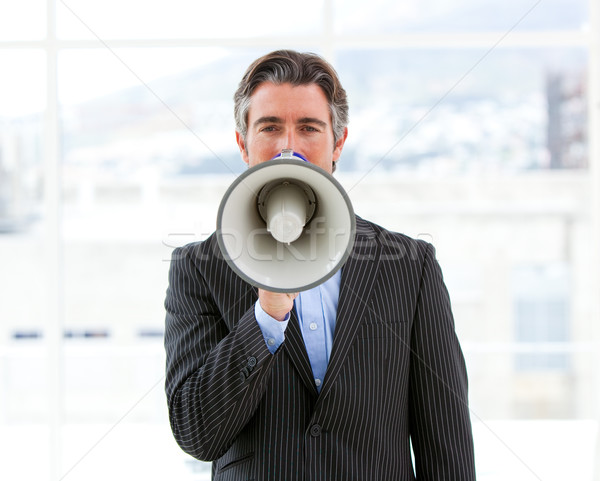 Maturité affaires mégaphone bureau homme [[stock_photo]] © wavebreak_media