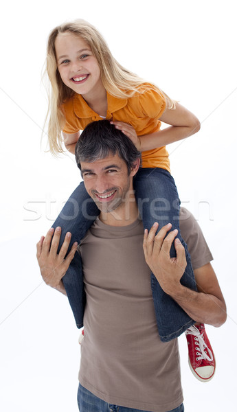 Foto d'archivio: Padre · figlia · piggyback · bianco · indietro