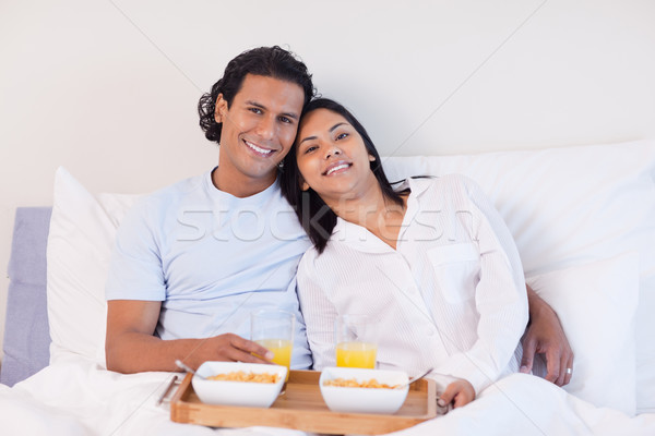 Stockfoto: Genieten · ontbijt · bed · koffie · slaapkamer