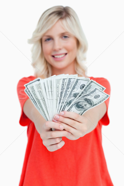 Fan dollar note souriant blanche [[stock_photo]] © wavebreak_media