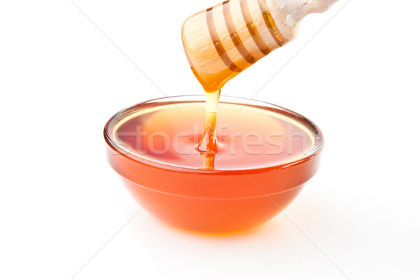 Foto stock: Miel · superior · tazón · blanco · fondo · dulce