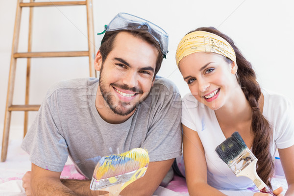 Cute Pareja salón nuevo hogar casa piso Foto stock © wavebreak_media