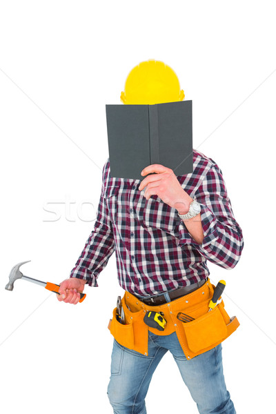 Klusjesman lezing dagboek hamer witte Stockfoto © wavebreak_media