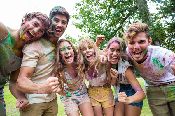 Stockfoto: Gelukkig · vrienden · poeder · verf · zomer